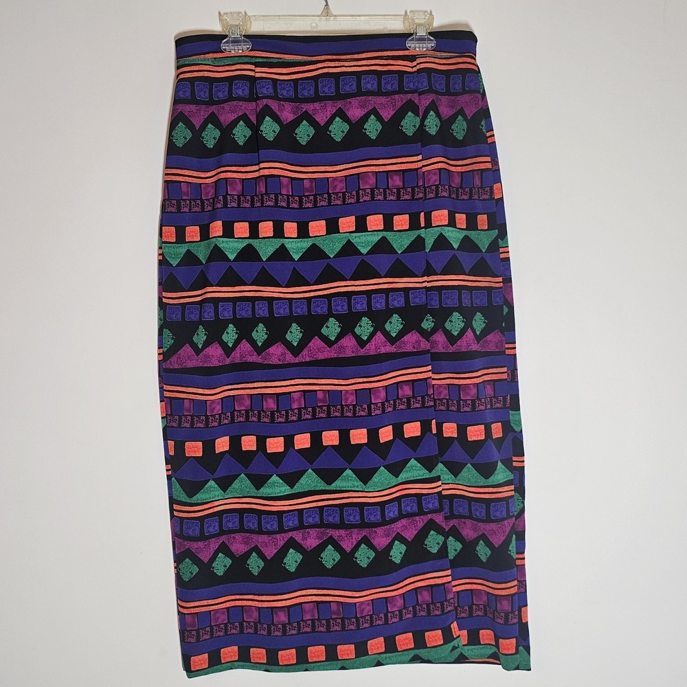 Joan Leslie Skirt‎ Womens 16 Multicolor Aztec Wrap Vintage Tribal Geometric 90s